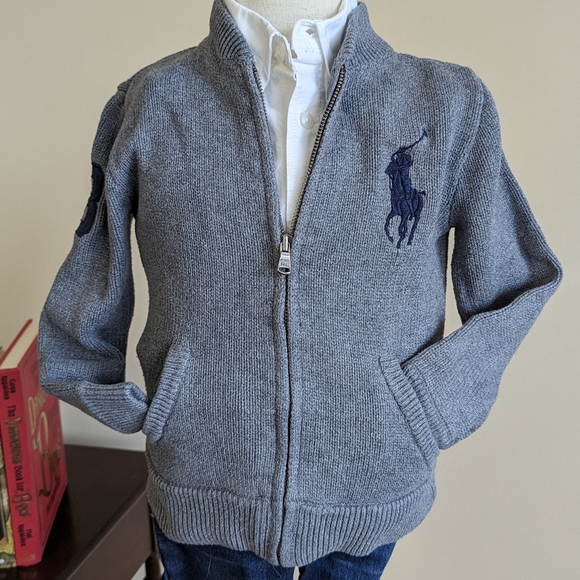 100% cotton, Polo by Ralph Lauren, boys size 5 full zip cardigan. - Picture 1 of 10
